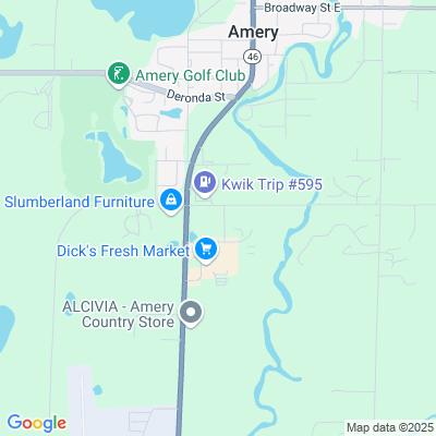 Location of the Amery service center (Polk County) DMV office